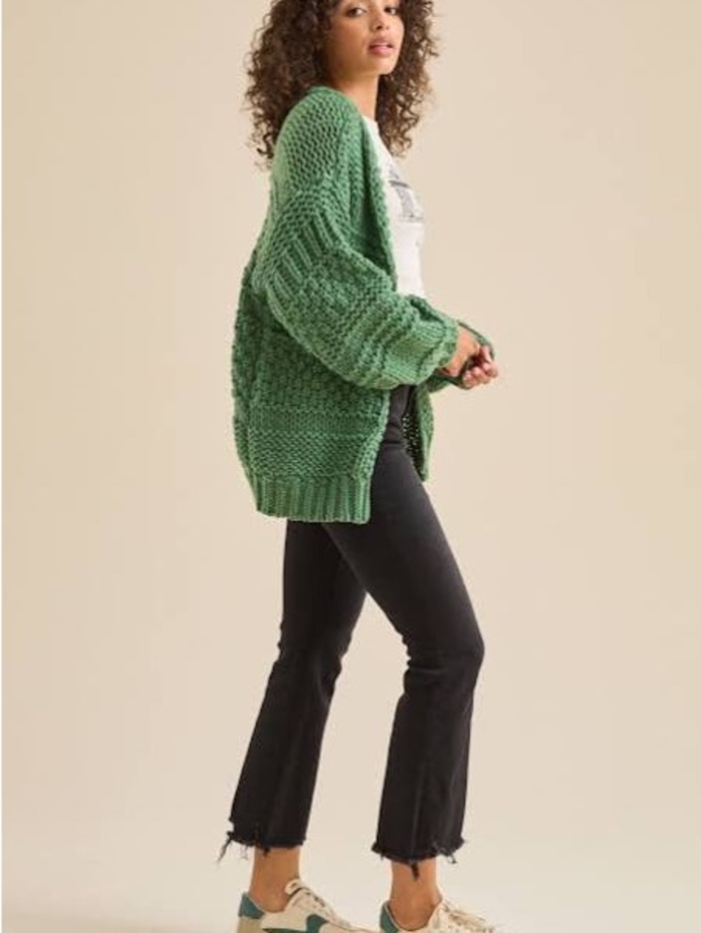 Altar'd State Green Chunky Open-Front Cardigan